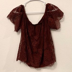 EUC American Eagle Lace Over the Shoulder Blouse